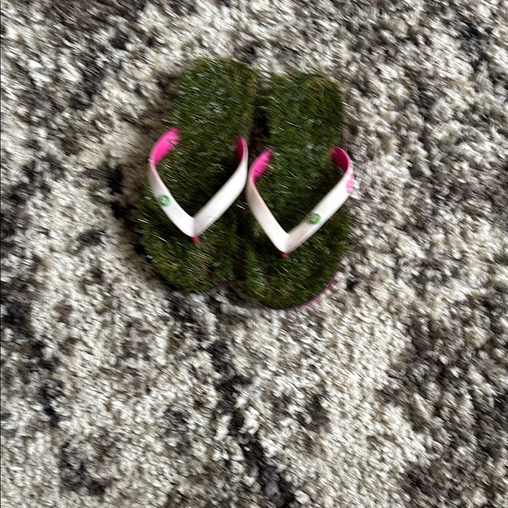 Grass Flip Flops with Pink Straps
